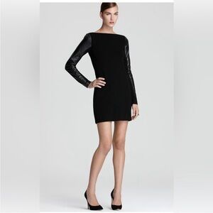 Black Nicole Miller dress with leather sleeve Sz:P